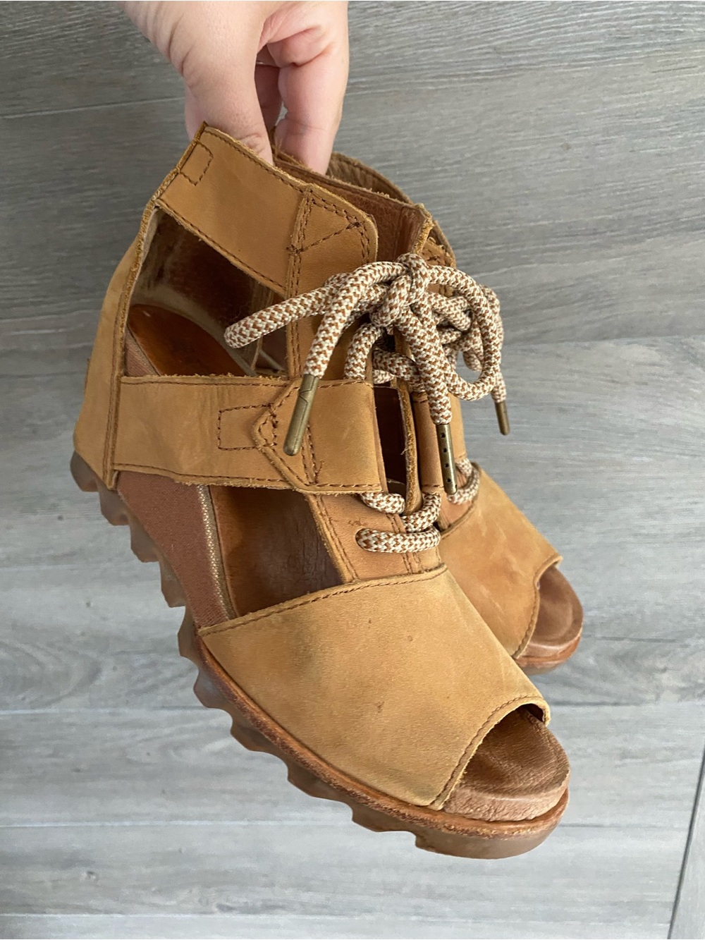 Sorel Joanie Leather Lace Up Wedge Sandals